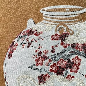 ［模写］野々村仁清「梅月文茶壺」織物 花図 日本画 絵画 日本美術 西陣織 掛軸 共箱 Ｈ021113の画像10