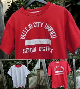 アメリカ古着 半袖 ビンテージ Tシャツ リバーシブル クルーネック　カレッジ物　赤X白