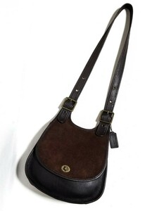 激レアモデル★9014 COACH コーチ ショルダーバッグ レザー スエード ブラウン 焦茶 オールドコーチ 希少 USA ヴィンテージ 本革 かばん