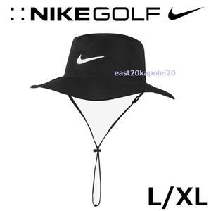 L/XL size 新品 NIKE GOLF ナイキ ゴルフ DRI-FIT UV スウッシュ ラバー ロゴ バケット ハット 帽子 57-59㎝ 黒 ブラック 未使用 DH1910