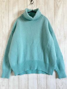 ships 綺麗なミントブルーのセーター　タートルネック ニット 長袖 暖かセーター