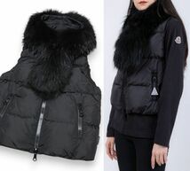 良品 国内正規品 MONCLER モンクレール CER GILET セル ラクーン ファー ダウンベスト サイズ00 ブラック_画像1