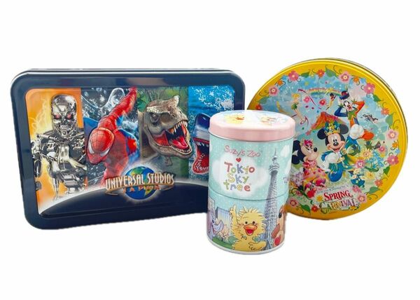 ディズニー Disney ユニバーサルスタジオジャパン　USJ 東京スカイツリー　お菓子缶　缶　小物入れ　お土産　