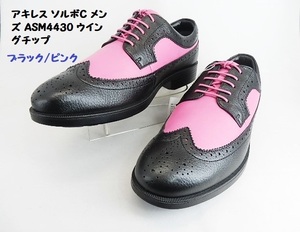 [ stock disposal special price ] men's Vsorubo/ASM443 black / pink 26.0cm Achilles original leather business / wing chip / selling up . sequence end special price free shipping 