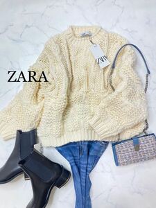 ZARA ザラ★タグ付き未使用★大人可愛い★ふんわり肉厚 テクスチャーニットセーター ★エクリュ Lサイズ yz0259