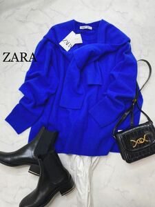 ZARA ザラ★タグ付き未使用★大きいサイズ★あったかウール100% キレイ色 レイヤードデザイン ニット セーター★ブルー Sサイズ yz0299