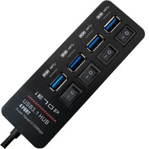 USB 3.1 ON/OFF スイッチ付き 4ポート USBハブ ブラック 20cm ケーブル 高速転送 入力 TypeA 出力 TypeA×4 SE-U32-25A_画像2