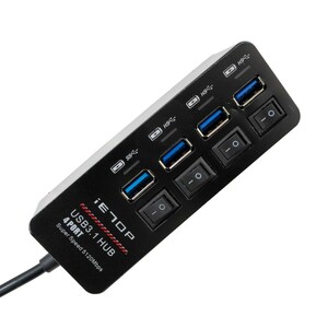 USB 3.1 ON/OFF スイッチ付き 4ポート USBハブ ブラック 20cm ケーブル 高速転送 入力 TypeA 出力 TypeA×4 SE-U32-25A