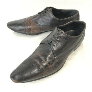 イタリア製★ヒューゴボス/HUGO BOSS★本革/ロングノーズ/プレーントゥ【6.5/25.0-25.5/茶/BROWN】ビジネス/dress shoes◆pE-27