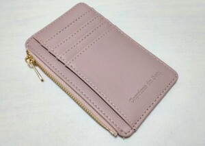フラグメントケース　カードケース　コイン　くすみピンク　背面ポケット　ジッパー　ベージュピンク　ミニウォレット　ミニ財布　かわいい