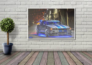 新品 スカイライン GTR R34 タペストリー ポスター /119/ 映画ポスター 壁 ガレージ装飾 フラッグ バナー 看板 旗 テーブルクロス