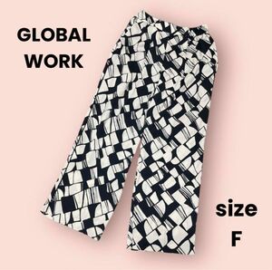 GLOBAL WORK グローバルワーク ドロストイージーストレートパンツ ウエストゴム 幾何学柄 F ブラック