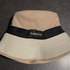 希少パイル地90sオールドKANGOLバケットハットL~バケハ切替コットン配色ベージュ白ロゴ刺繍90年代カンゴール帽子クラッシャー帽ビンテージの画像3