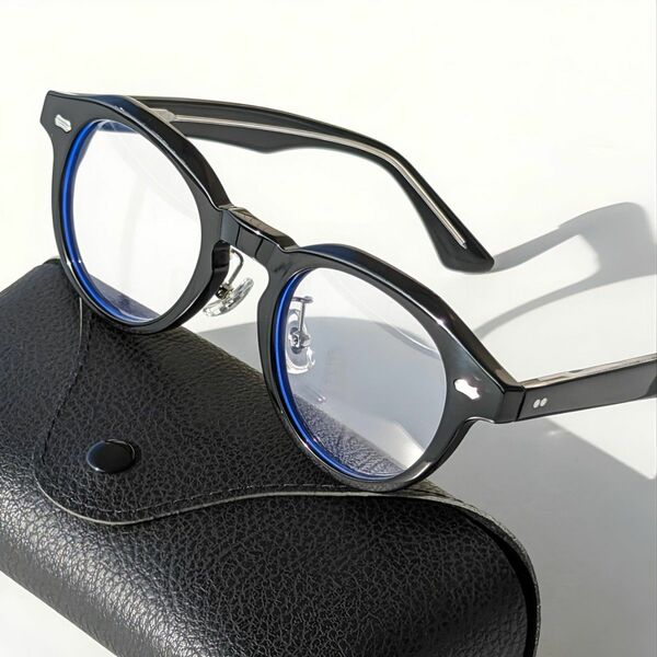 ■新品 眼鏡 メガネフレーム クラシカル ボストン ブラック（ UVカットレンズ）伊達メガネ サングラス