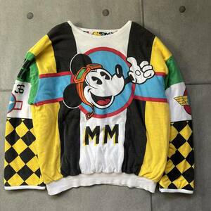 超希少 MickeyMouse ミッキーマウス リバーシブル 総柄 スウェット トレーナー 中綿 80s 90s 10218