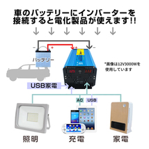 新品 インバーター 正弦波 DC 12V AC 100V 3000W 最大6000W 50HZ/60HZ カーインバーター 車変圧器 キャンプ 車中泊グッズ Yinleader_画像2