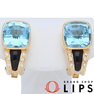 tasaki blue topaz onyx diamond earrings BT:5.34ct/4.78ct D:0.05ct/0.05ct K18YGrete