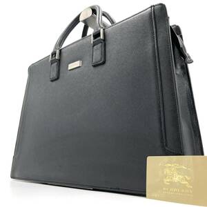 1円《 最高級 》BURBERRY バーバリー ビジネスバッグ ブリーフケース メンズ サフィアーノレザー PC収納 A4◎ 自立 通勤 書類 ブラック 黒