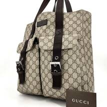 1円《 美品・希少デザイン 》GUCCI グッチ ビジネス トートバッグ メンズ 肩掛け A4 PC収納◎ GG スプリーム レザー PVC 大容量 ベージュ_画像1