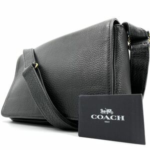 1円《 幻の逸品・極美品 》COACH コーチ ショルダーバッグ メンズ 斜め掛け クロスボディ フラップ シボ革 レザー 本革 ブラック 黒