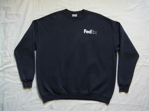 ☆美品☆ 00s ビンテージ FedEx フェデックス オフィシャル 両面 ロゴ スウェット sizeXL 紺 ☆USA古着 企業物 USPS UPS DHL 90s オールド