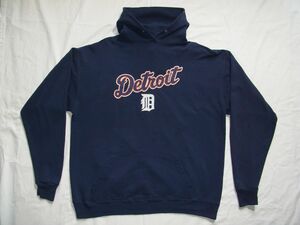 ☆ 80s90s USA製 ビンテージ Detroit Tigers デトロイト・タイガース ロゴ スウェット パーカー sizeXL 紺 ☆古着 EAGLE USA MLB オールド