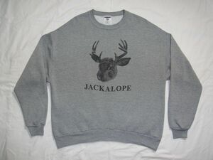 ☆ 90s00s USA製 ビンテージ JACKALOPE ジャッカロープ スウェット sizeXL グレー ☆古着 JERZEES アニマル 未確認動物 染み込み 80s OLD