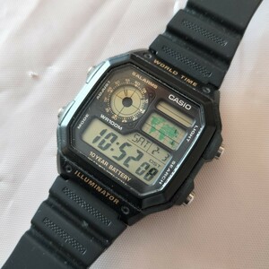 CASIO カシオ AE-1200-WH ワールドタイム チープカシオ デジタル 腕時計 ウォッチ 黒 ブラック 