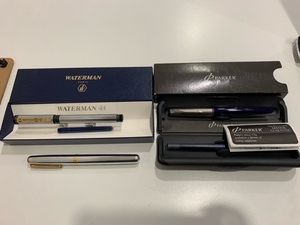 (日)3点まとめ 文房具 筆記用具 WATERAMAN ウォータマン F PARKER パーカー 万年筆 ボールペン 筆記未確認 インク付き ケース付き 保管品