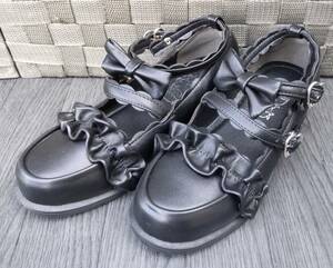  unused black black 22. lovely Lolita shoes lady's shoes meido ribbon .roli Gothic and Lolita cosplay . series frill 