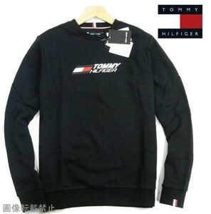 新品 秋冬春 ★ トミーヒルフィガー　 裏微起毛 ロゴ スウェット トレーナー　M　黒 ブラック　クルーネック TOMMY HILFIGER