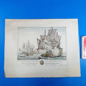 「18世紀手彩色銅版画 Avec ces Vaissaeux la Grande Bretagne tient l'empire de la Mer 1709 」