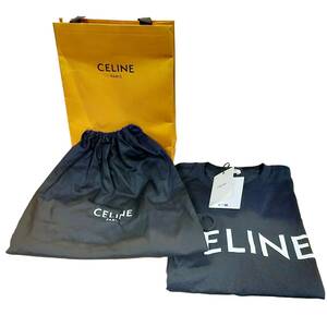 ◆未使用◆CELINE セリーヌ ロゴ Tシャツ サイズXS ブラック タグ付き 紙袋 ナップサック付き E57543NH