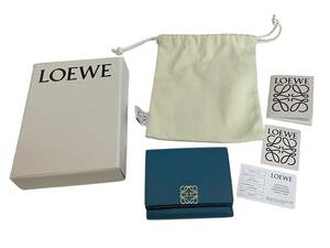 [ б/у товар ]LOEWE Loewe дыра грамм Try складной бумажник три складывать кошелек голубой Mini кошелек женский кошелек коробка есть L59507RK