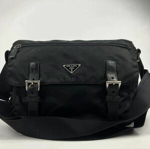 1円〜【最高級】 PRADA プラダ メッセンジャーバッグ ショルダーバッグ 斜め掛け◎ ブラック 黒 ナイロン 三角ロゴ メンズ レディース 鞄