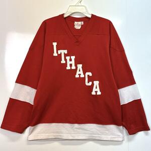  Vintage hockey shirt game shirt uniform LTHACA red white 