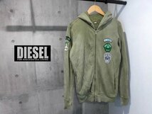 DIESEL ディーゼル ワッペン付き ヴィンテージウォッシュ加工 スウェット ジップパーカーL/ZIPフーディ/オリーブ/メンズ_画像1