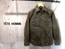 TETE HOMME テットオム PUレザー 長袖シャツM/コーティングシャツ/カーキブラウン/メンズ/日本製/12453002_画像1