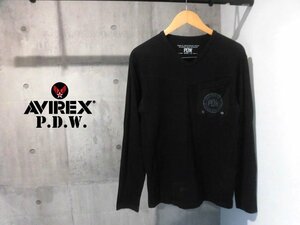 AVIREX アヴィレックス P.D.W L/S COMMAND V NECK TEE コマンド Vネック 長袖TシャツM/ポケット付き ロンTee/カットソー/黒/メンズ/6653013