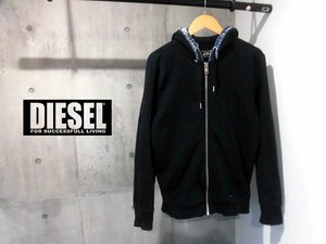 DIESEL ディーゼル デニム切替 スウェット ジップパーカーM/ZIPフーディ/ジップアップ パーカー/黒 ブラック/メンズ