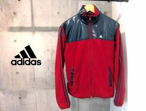 adidas アディダス ナイロン切替 フリースジャケットL/ジップアップ フリース ブルゾン/メンズ/ワインレッド ネイビー