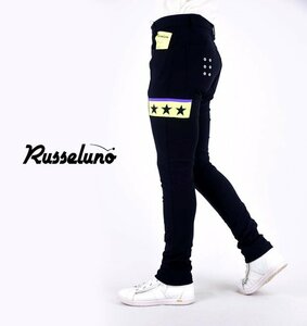 RUSSELUNO ラッセルノ SKINNY PANTS ジャガードリブ スキニーパンツ4/スター切替 ストレッチ スリムパンツ/黒/メンズ/RS-2010752/程度良好