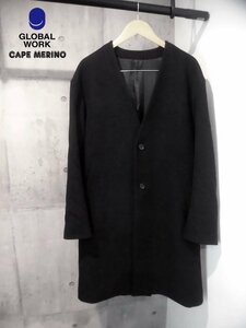 GLOBAL WORK グローバルワーク cape merino ケープメリノ ノーカラー ロングコートL/チェスターコート/ジャケット/黒/メンズ/GW318527AD