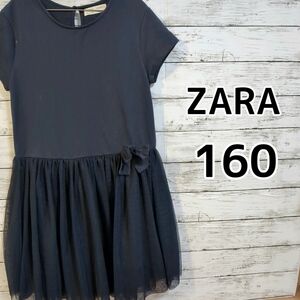 【ZARA】半袖　ワンピース　レース　フォーマル　160cm　ネイビー