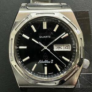 ◆中古 電池切れ◆ 腕時計 SEIKO セイコー Silver Wave Z シルバーウェーブ A7123-8060 QUARTZ クオーツ デイデイト ブラック文字盤 