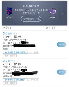 バック指定　3/2（土）15:00キックオフ　FC東京対サンフレッチェ広島