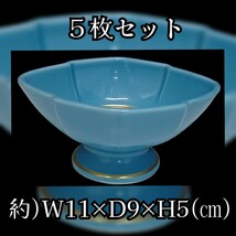 岩【ラスト５枚】高台皿 高台鉢 ブルー 青 鉢 まとめ売り 和食器 皿 和食 料亭 旅館 割烹 懐石 居酒屋 飲食店 業務用 240216(N-1-3_画像1