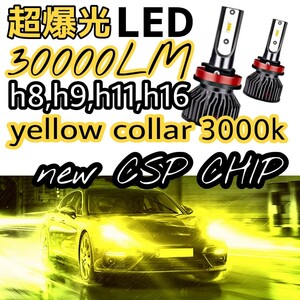 祝日も発送！★HIDより明るい！！★超爆光30000LMイエローLEDフォグorヘッドライト薄型モデル！H8,H9,H11,H16最新CSPチップ搭載