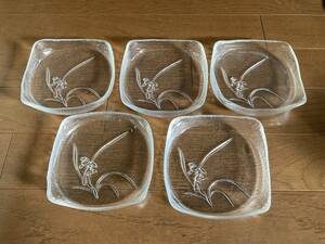 ガラス　食器　和食器　器　お皿　取り皿　プレート　ガラス製　透明　花柄　レトロ　ビンテージ　中皿