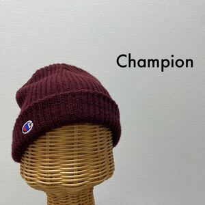 Champion チャンピオン ニット帽 キャップ 帽子 KNIT CAP 刺繍ロゴ ワッチ ビーニー ワインレッド 玉SS1439